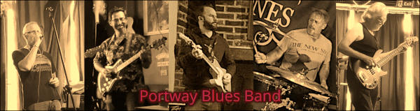 Portway Blues Band are Mark on vocals and harmonica, Andy on guitar and vocals, Tim on guitar, Nick on drums and Pete on bass and vocals